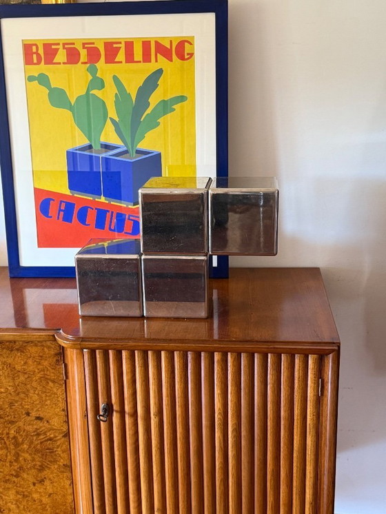 Image 1 of Postmodern steel tetris sculpture, Italy 1980s