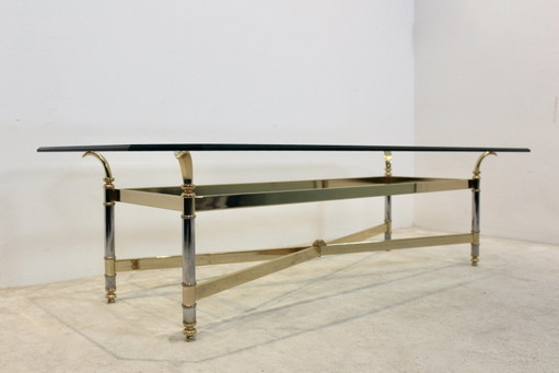 Extraordinary Brass, Chrome and Glass Center table, France 1970s