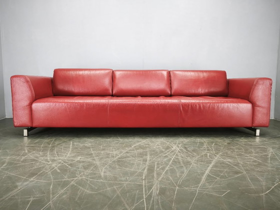 Wittmann Übergroßes rotes Leder Lounge Sofa, Österreich, 2000er, Sofagarnitur (Foto 19 von 19)