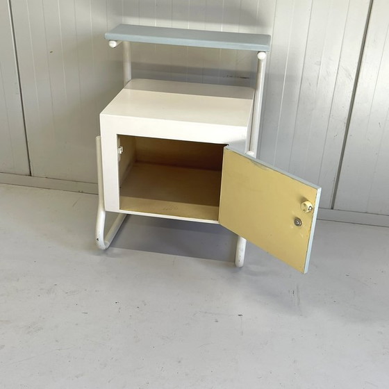 Image 1 of Retro metal/wood vintage nightstand sixties blue/white