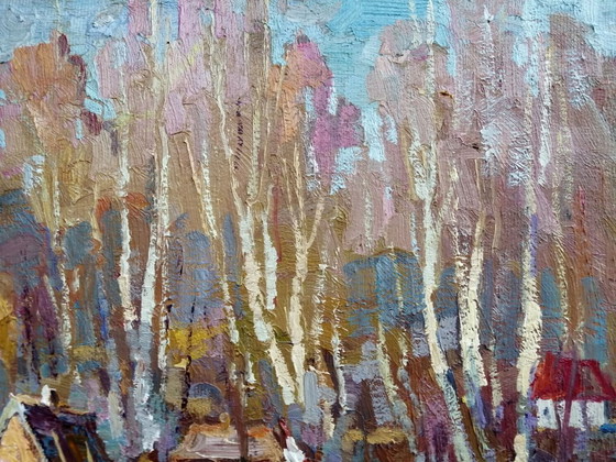 Original Oil Painting Rural Landscape Autumn Village Life Countryside Day – Paintings & Drawings, Canvas (photo 5 of 11)
