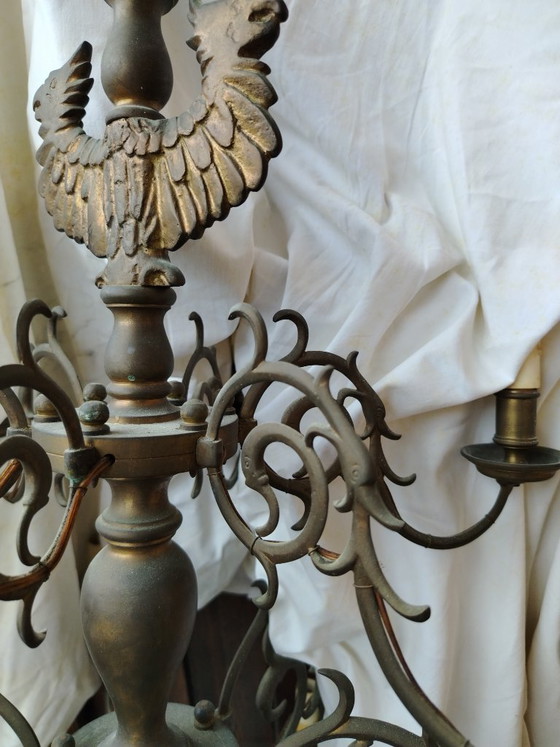 Image 1 of Lampadario imponente in ottone massiccio fuso, stile barocco fiammingo-olandese, a 18 luci – 30 kg