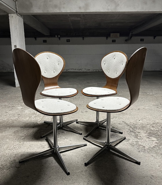 Image 1 of Ensemble de 4 chaises vintage en bois courbé et placage de bois de rose par Elmar Flötotto, Allemagne 1960