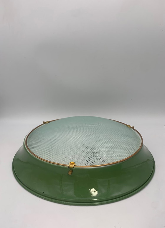 Image 1 of Paar plafondlampen - wandlampen - toegeschreven aan Fontana Arte vintage Italië groen