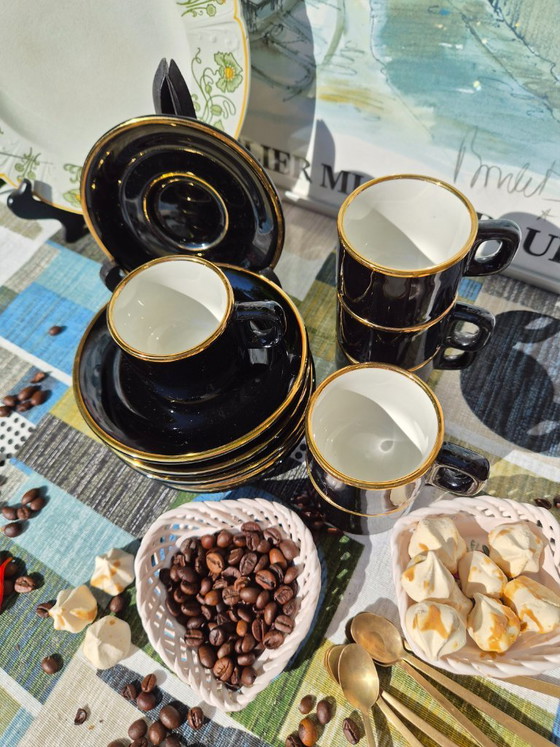 Dalaunay France 6-Personen-Set (12) Espressotasse mit Untertasse - Schwarz mit Gold. – Delaunay, Geschirr (photo 8 of 8)