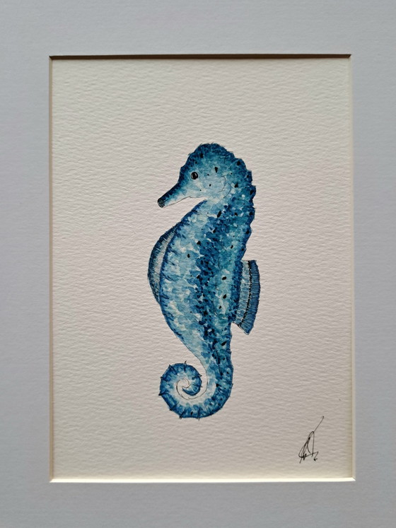 Original Seahorse Watercolor Painting | Including Frame, Paintings & Drawings, Paper, Blue (photo 4 of 5)