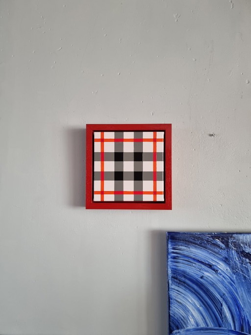 Frances Eckhardt - 24x24 cm handmade graphic artwork check tartan design modern painting 1