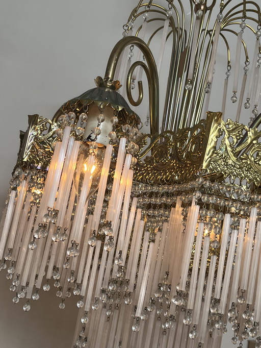 Vintage xl rose opalin rod chandelier lampe pendante style art deco
