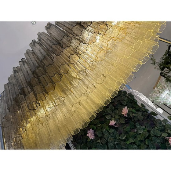 Image 1 of Lampadario ovale in vetro di Murano italiano, realizzato a mano – Oro opaco e multicolore