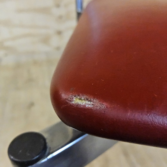 Image 1 of Set of 2 Vintage red leatherette and chrome design chairs with armrests (1950s / 1950s)