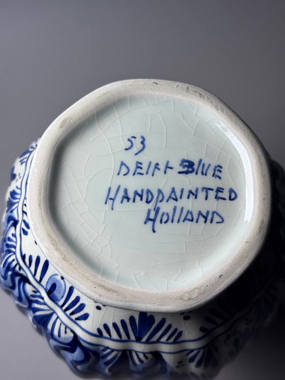 Image 1 of Elegant Hand-Painted Delftware Vase