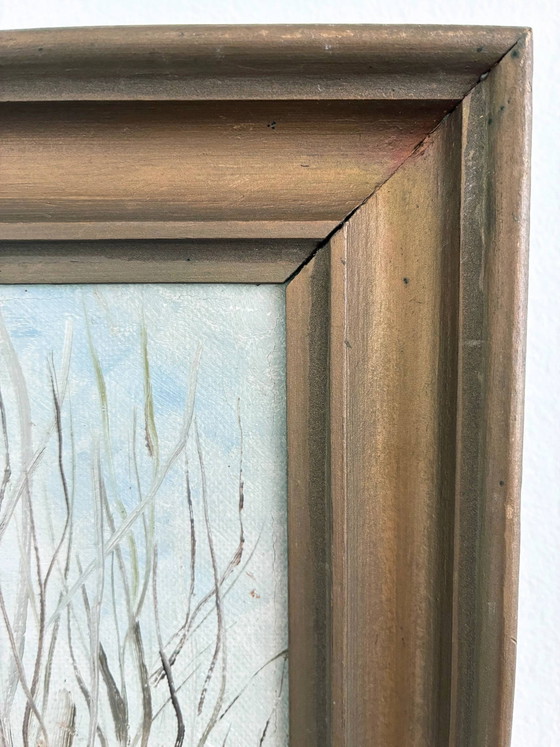 Image 1 of Peinture à l'huile originale ancienne représentant un paysage de campagne, signée.