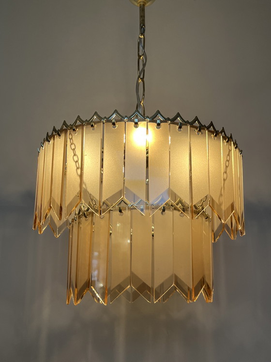 Image 1 of Vintage 60’s Glazen Panelen Platen Hanglamp Kristal