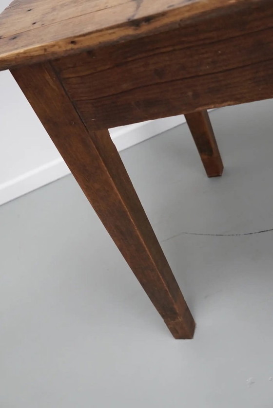Image 1 of Antique French rustic farm table in light elm wood, 19th century