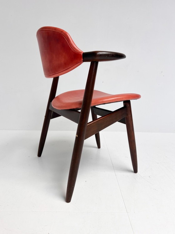 Image 1 of Roter Leder-Kuhhornstuhl für Renovierung, 1970er Jahre