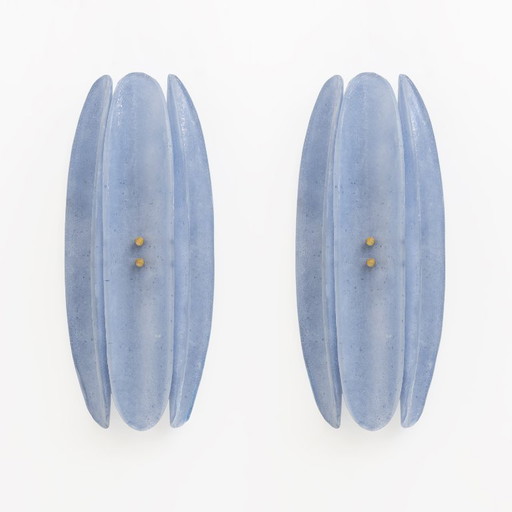 Pair of Fontana Arte Style Mid-Century Modern Light Blu Murano Glass Sconces