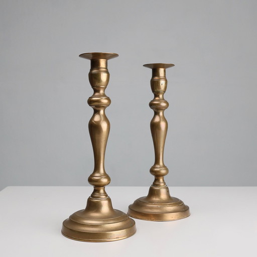 Set of Two Antique 19th Century French Copper Candlesticks
