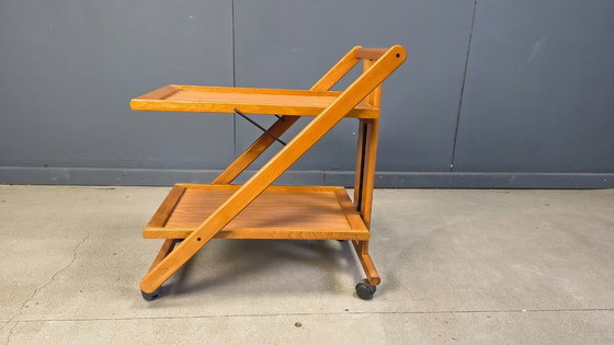 Image 1 of Chariot de service pliable en bois, style italien vintage, années 1980