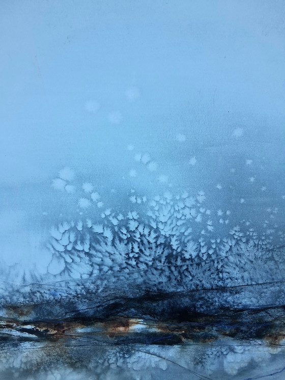 Image 1 of Der erste Schnee fällt, Aquarell und Mischtechnik auf 300-Gramm-Aquarellpapier.