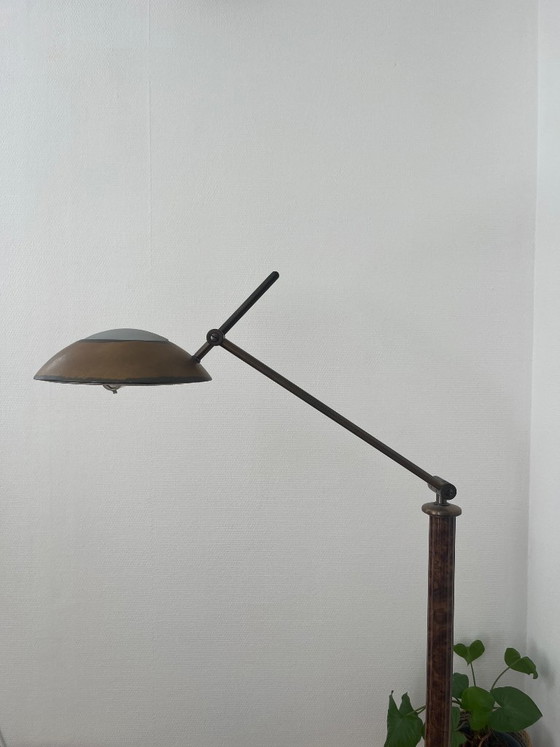 Image 1 of Lampada da terra vintage Relco Milano anni '80 – Legno di radica e bronzo – Design postmoderno italiano
