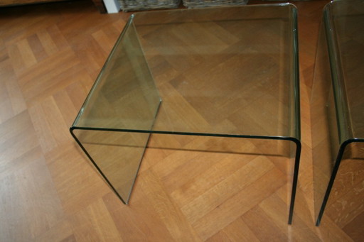2 mesas auxiliares originales FIAM Italia D-LI – Cristal curvado – Fabricadas en Italia – bijzettafels, Glass