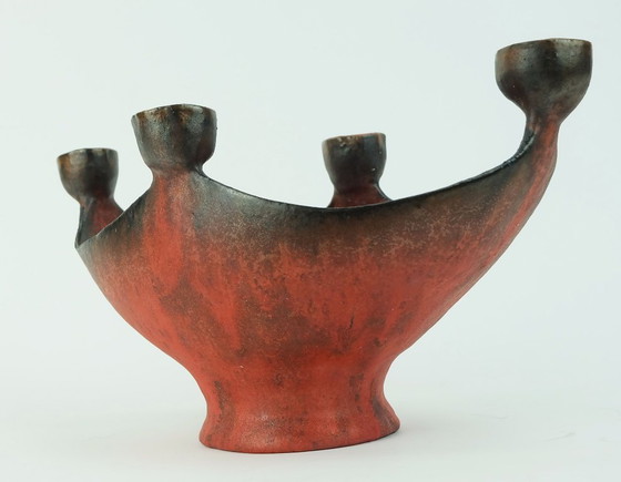 Image 1 of outstanding danish modern ceramic bowl with candle holders conny walther denmark 1960s 70s danish studio pottery