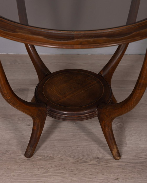 Image 1 of Tavolino da caffè vintage anni '50 in legno e vetro, design italiano.