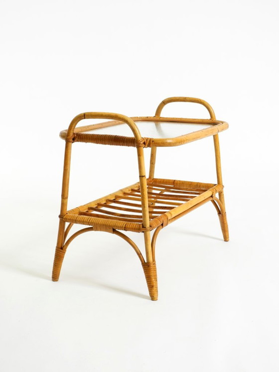 Lovely Small Italian 1960s Bamboo Side Or Coffee Table With A Iced Glass Top, Side tables, Brown, Vintage (photo 8 of 21)