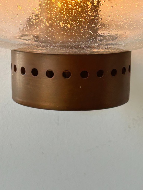 Image 1 of Paire d’appliques vintage, cuivre et verre bullé, BEGA Allemagne 1970