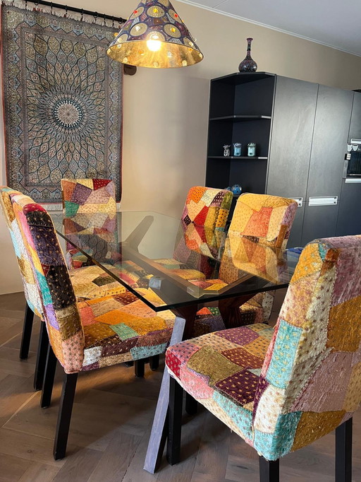 Crate & Barrel Wooden Table With Glass Top + Chairs