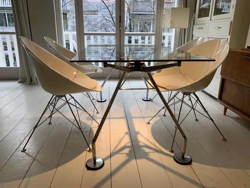 4 sedie a secchiello bianche Philippe Starck Kartell EROS, base Eiffel