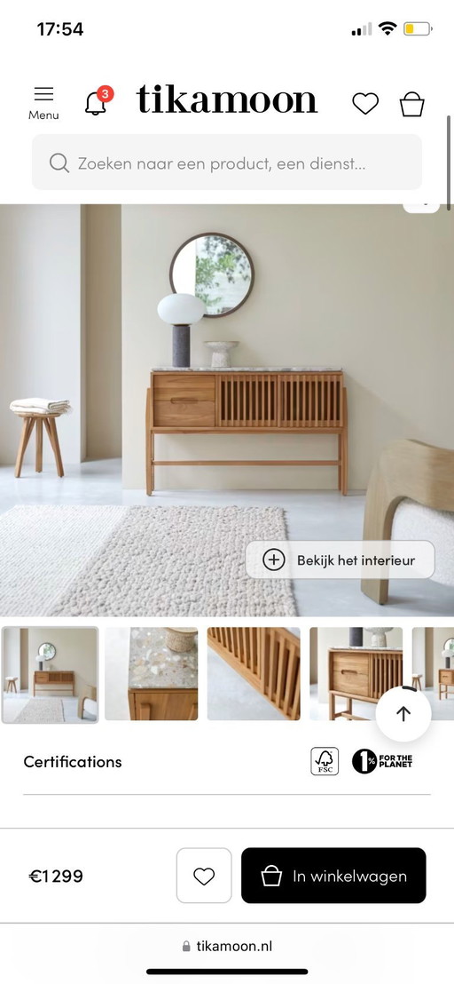 Tikamoon Isaure sideboard solid wood & terrazzo top