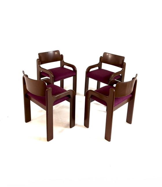 4x restored ‘Flamingo’ chairs, Eero Aarnio ‘70s, Asko, Dining chairs, Wood, Wool, Brown (photo 12 of 13)