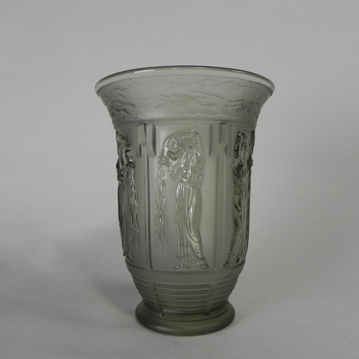 Art-Deco-Vase mit Abbildungen von 6 Damen und 6 Reihern, 1930er Jahre