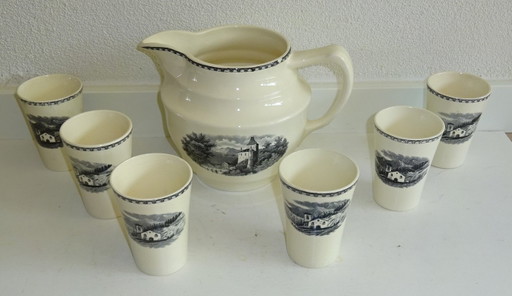 Société Ceramique Maestricht Jarra Paisaje con tazas