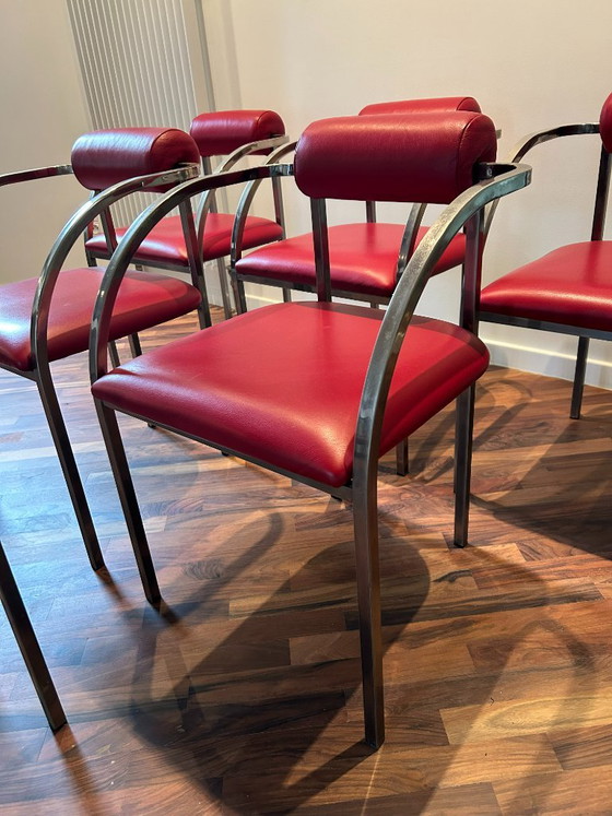 Belgochrom Fiesta dining chairs – red cow leather - 6 pieces – Metal (photo 6 of 19)