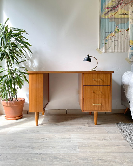 Bureau Vintage Style Scandinave 3 Tiroirs En Formica 1970