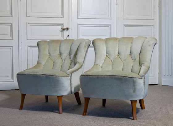 Image 1 of Paire de "chaises à pantoufles" suédoises des années 1940