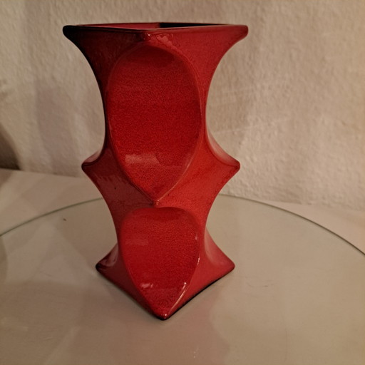 Cari Zalloni kaarsenhouder voor Steuler keramiek, jaren 70, vintage stijl uit het midden van de 20e eeuw, rood