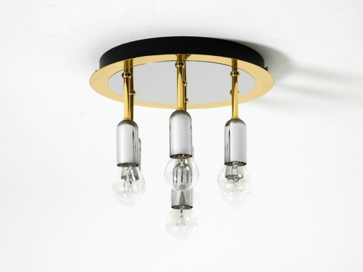 Lampada da soffitto postmoderna originale anni '80 di H. Schmidt Leuchtenfabrik, in ottone e cromo