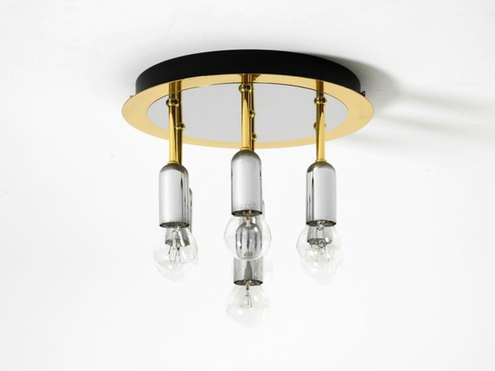 Image 1 of Lampada da soffitto postmoderna originale anni '80 di H. Schmidt Leuchtenfabrik, in ottone e cromo