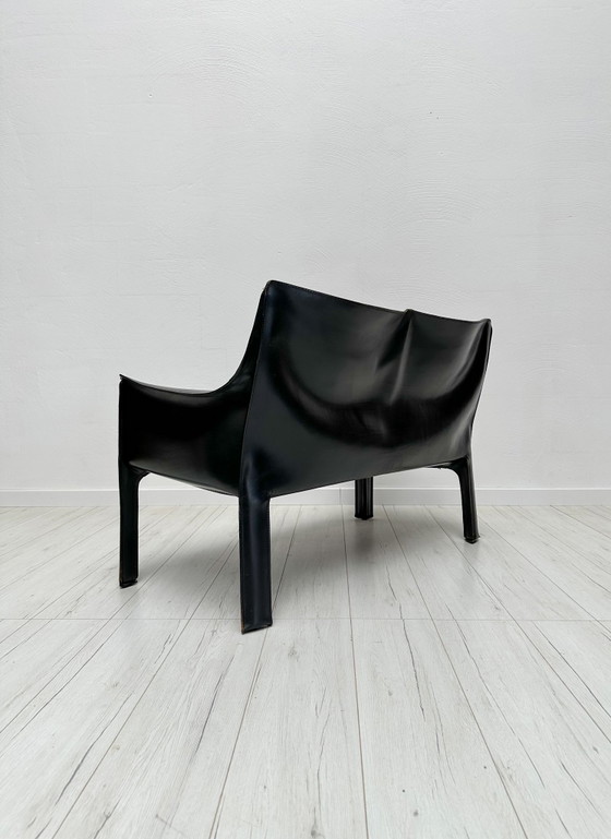 Image 1 of 1980S VINTAGE ITALIAN DESIGNER ‘CAB 414’ 2-SEATER LEATHER SOFA BY MARIO BELLINI FOR CASSINA IN BLACK LEATHER