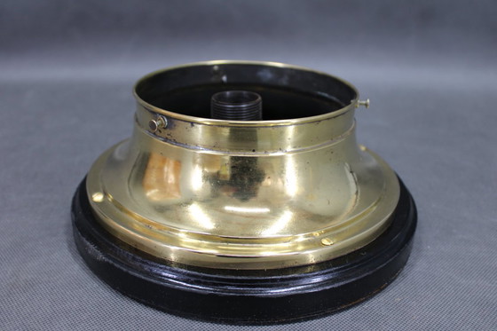 Image 1 of Secessie messing en glazen tafellamp uit 1920, Tsjecho-Slowakije