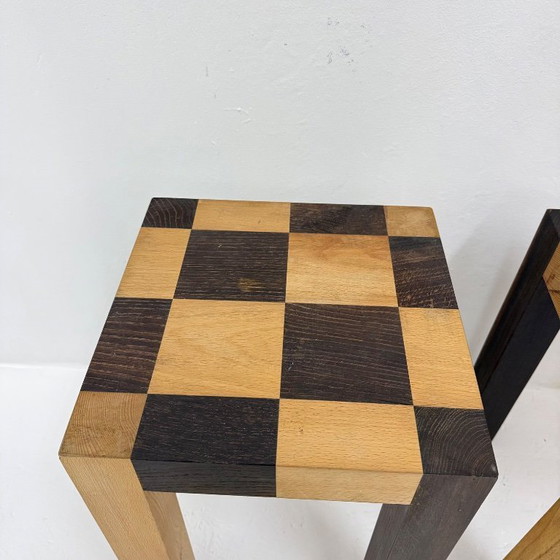 Image 1 of Set of 2 vintage wooden side tables, brown and light wood