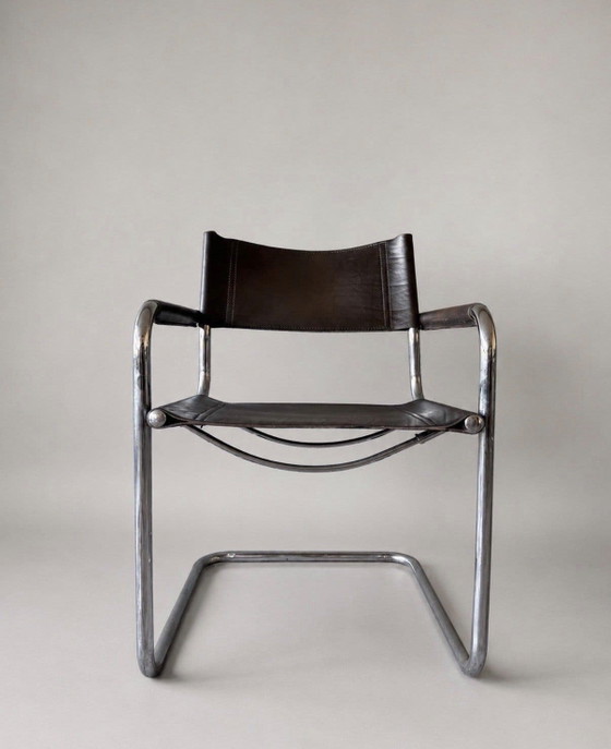 Image 1 of 6 vintage Mart Stam S34 armchairs for Linea Veam, Italy, dark chestnut brown leather