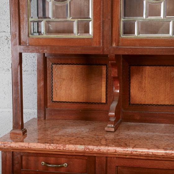 Tweedelig buffetkast met vitrine en vier deuren – Buffetkasten, Marmer, Metaal, Art Nouveau (photo 9 of 16)