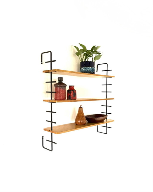 Vintage beech wood wall rack, WHB Germany ‘60 – wandrek, Metal