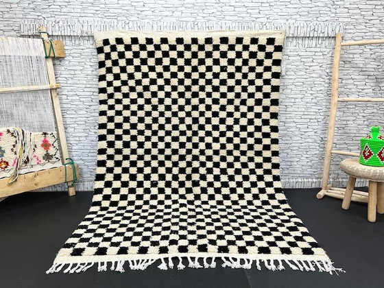 Image 1 of Tapis Beni Ourain fait main 300cmx200cm : Authentique tapis marocain en laine, design géométrique