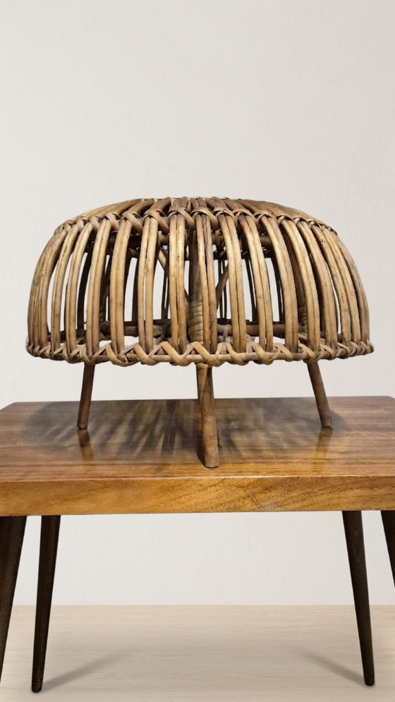 Ottoman Mid-Century Woven Rattan Stool by Franco Albini, 1950s, Italy, 50 × 50 × 30 cm (photo 7 of 9)