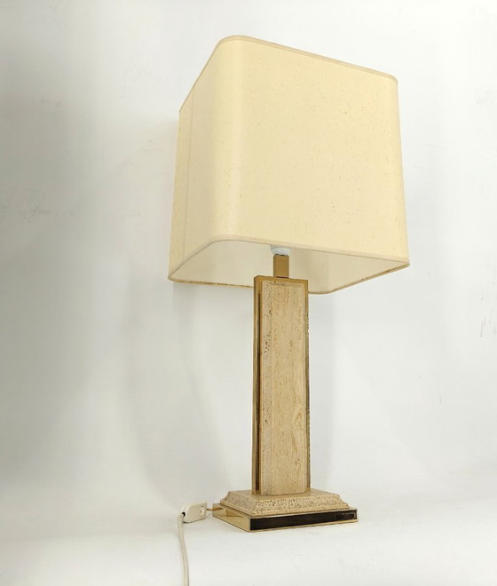 Image 1 of Lampada da tavolo vintage in travertino e ottone di Fedam, anni '70